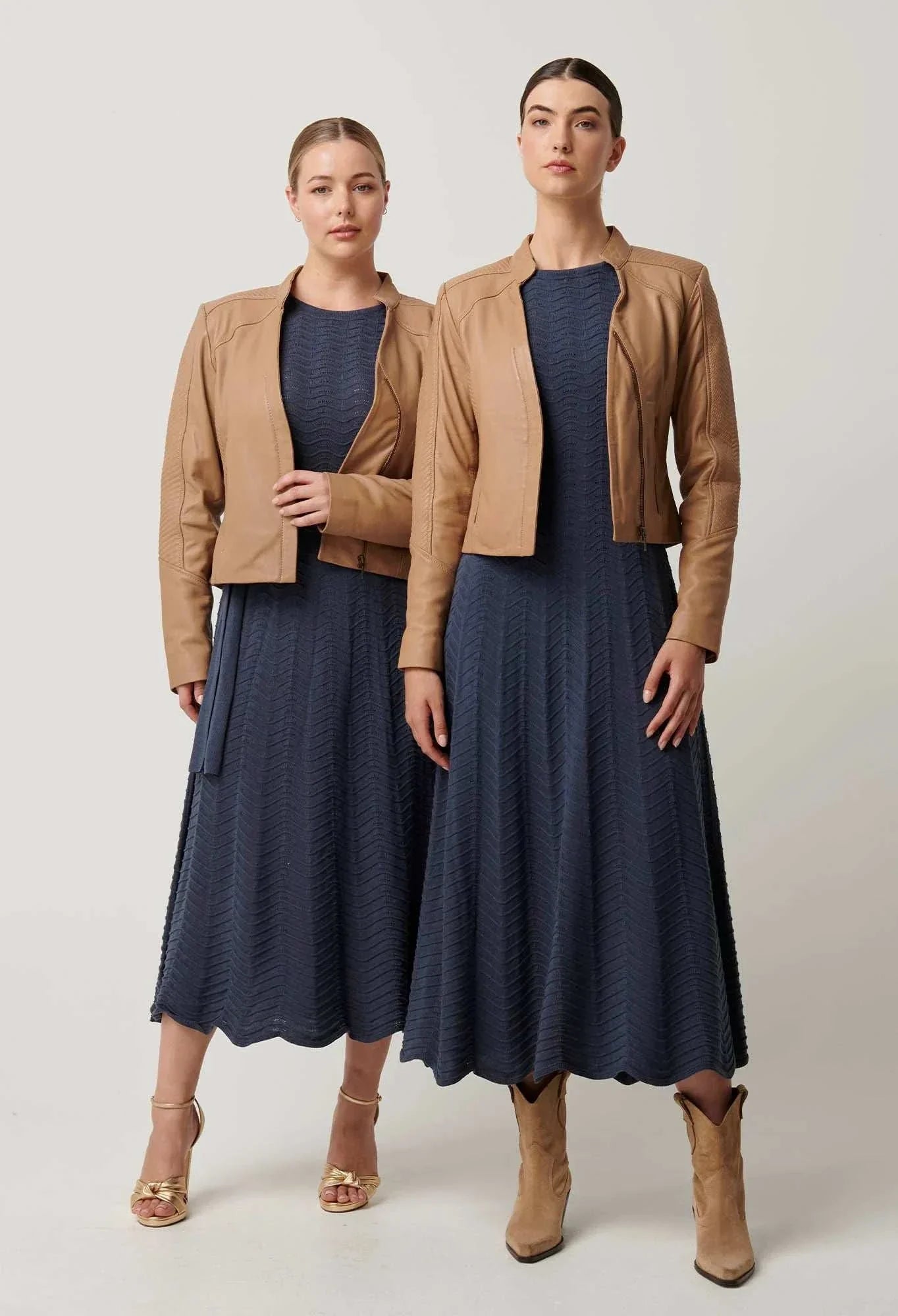 Once Was Blaire Leather Herringbone Stitch Jacket Wheat