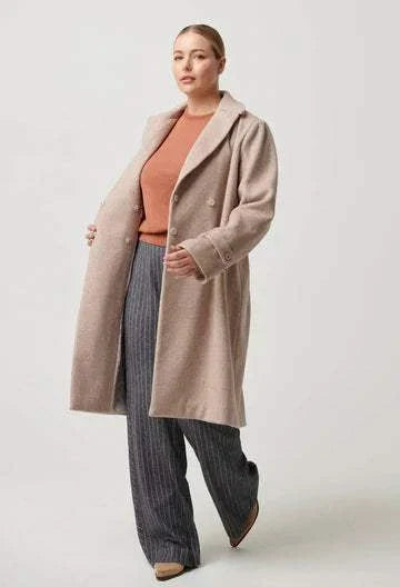 Once Was Sutton Wool Blend Double Breasted Coat Oat