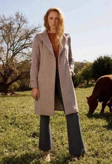 Once Was Sutton Wool Blend Double Breasted Coat Oat