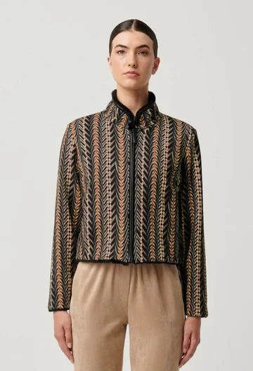 Once Was Rylie Reversible Print and Faux Fur Jacket Black Bomegrass