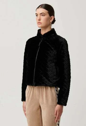 Once Was Rylie Reversible Print and Faux Fur Jacket Black Bomegrass