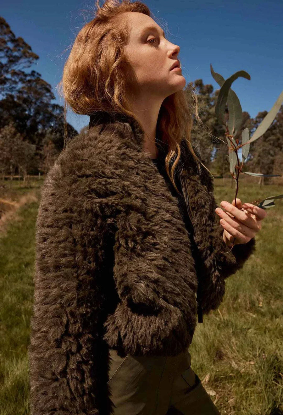 Once Was Sybil Cheveron Faux Fur Bomber
