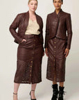 Once Was Acer Leather Collar Detail Jacket Oxblood