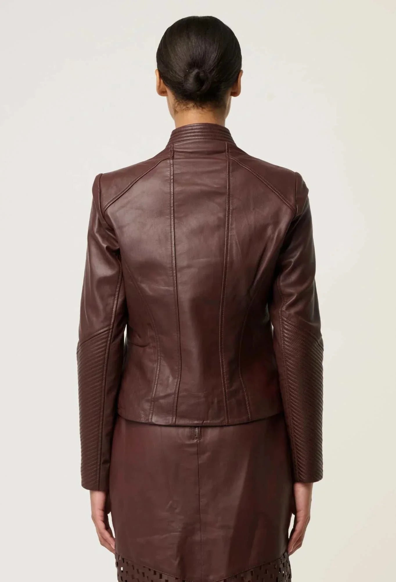 Once Was Acer Leather Collar Detail Jacket Oxblood