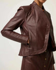 Once Was Acer Leather Collar Detail Jacket Oxblood