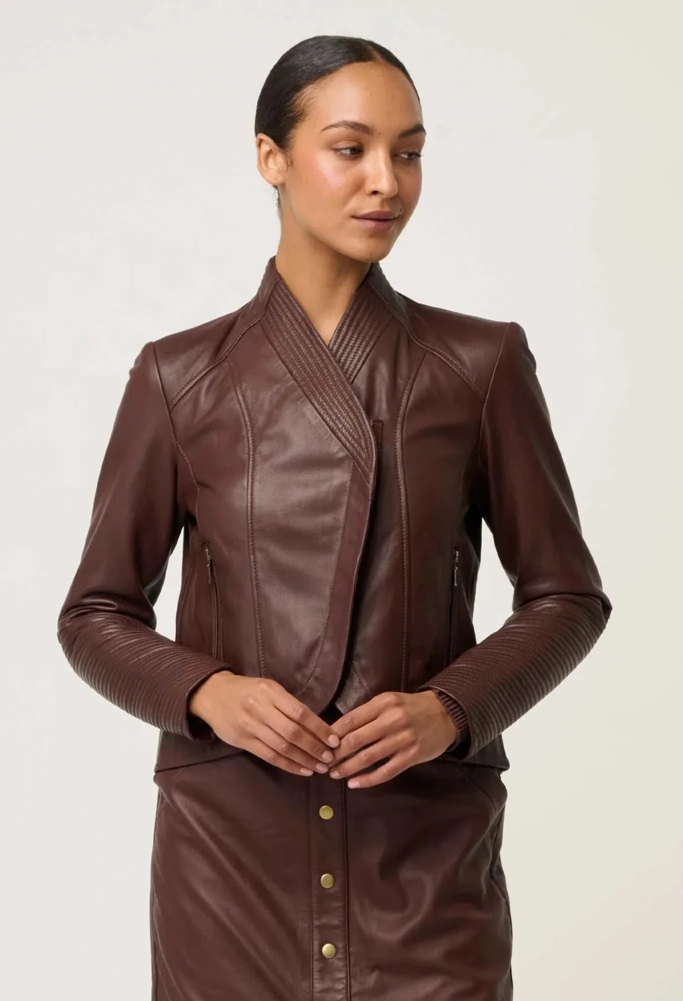 Once Was Acer Leather Collar Detail Jacket Oxblood