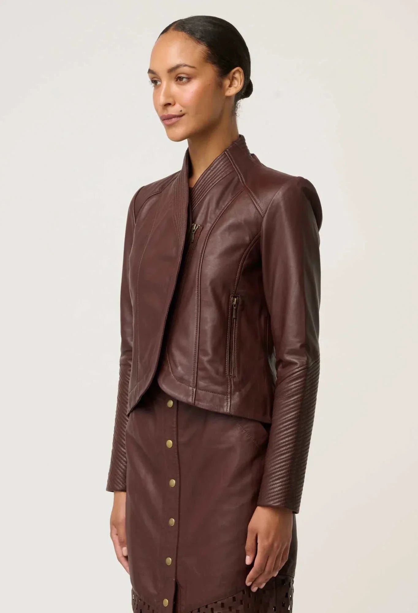 Once Was Acer Leather Collar Detail Jacket Oxblood