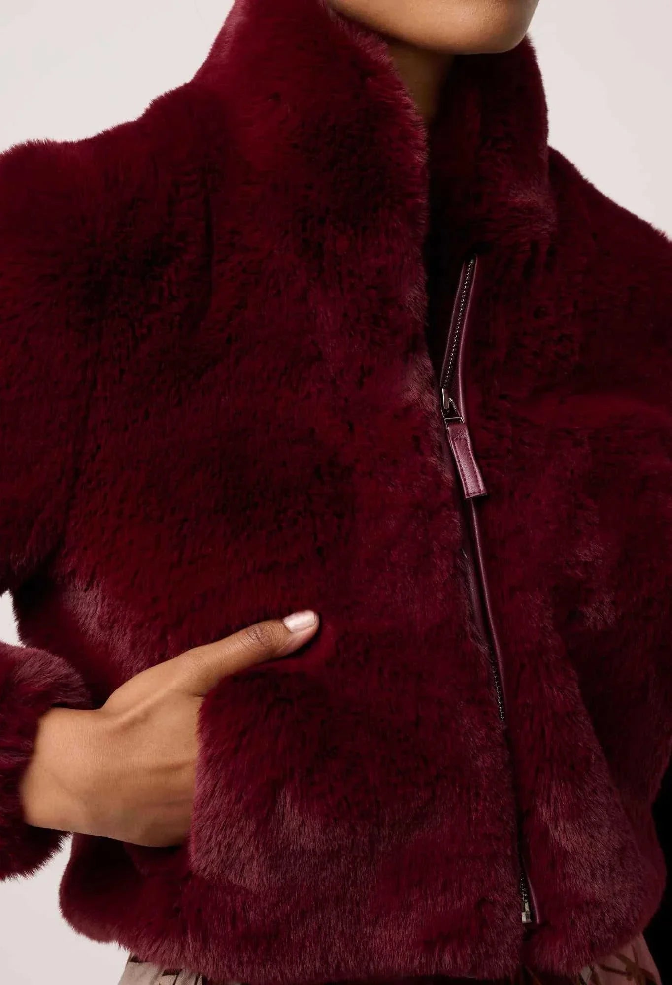 Once Was Dawn Faux Cropped Jacket Bordeaux