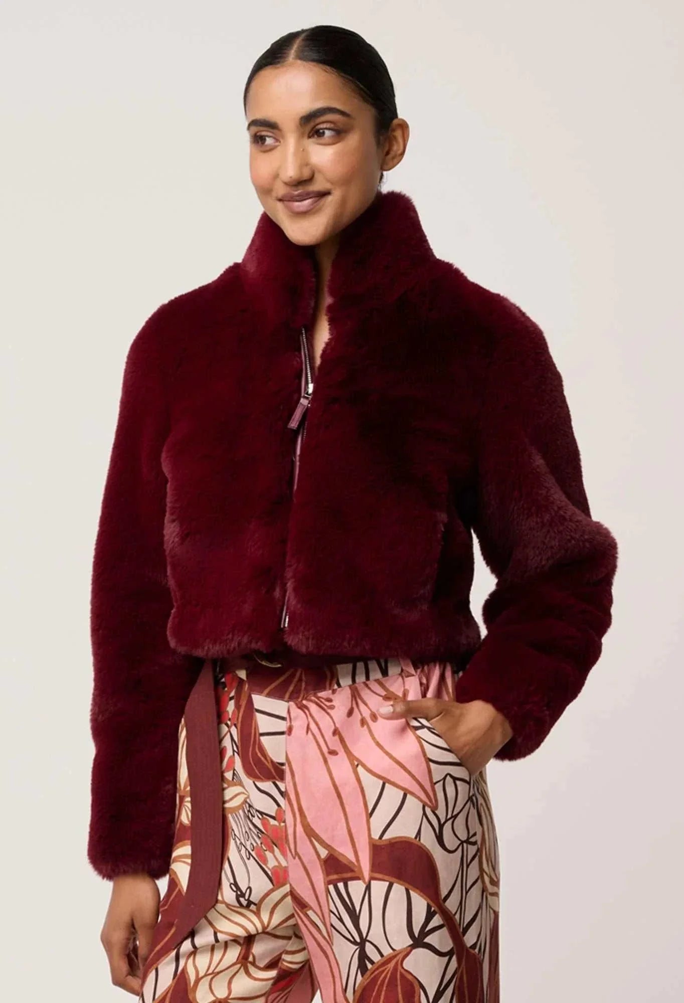 Once Was Dawn Faux Cropped Jacket Bordeaux