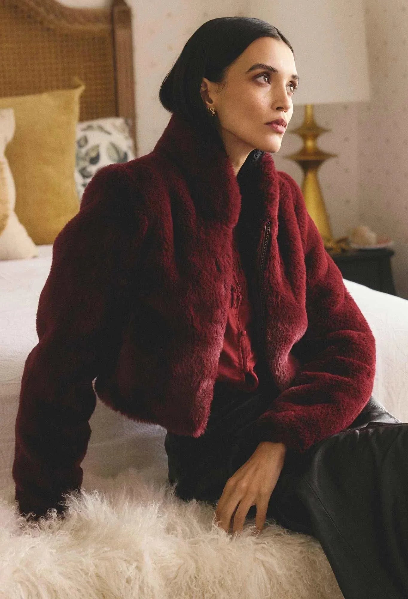 Once Was Dawn Faux Cropped Jacket Bordeaux