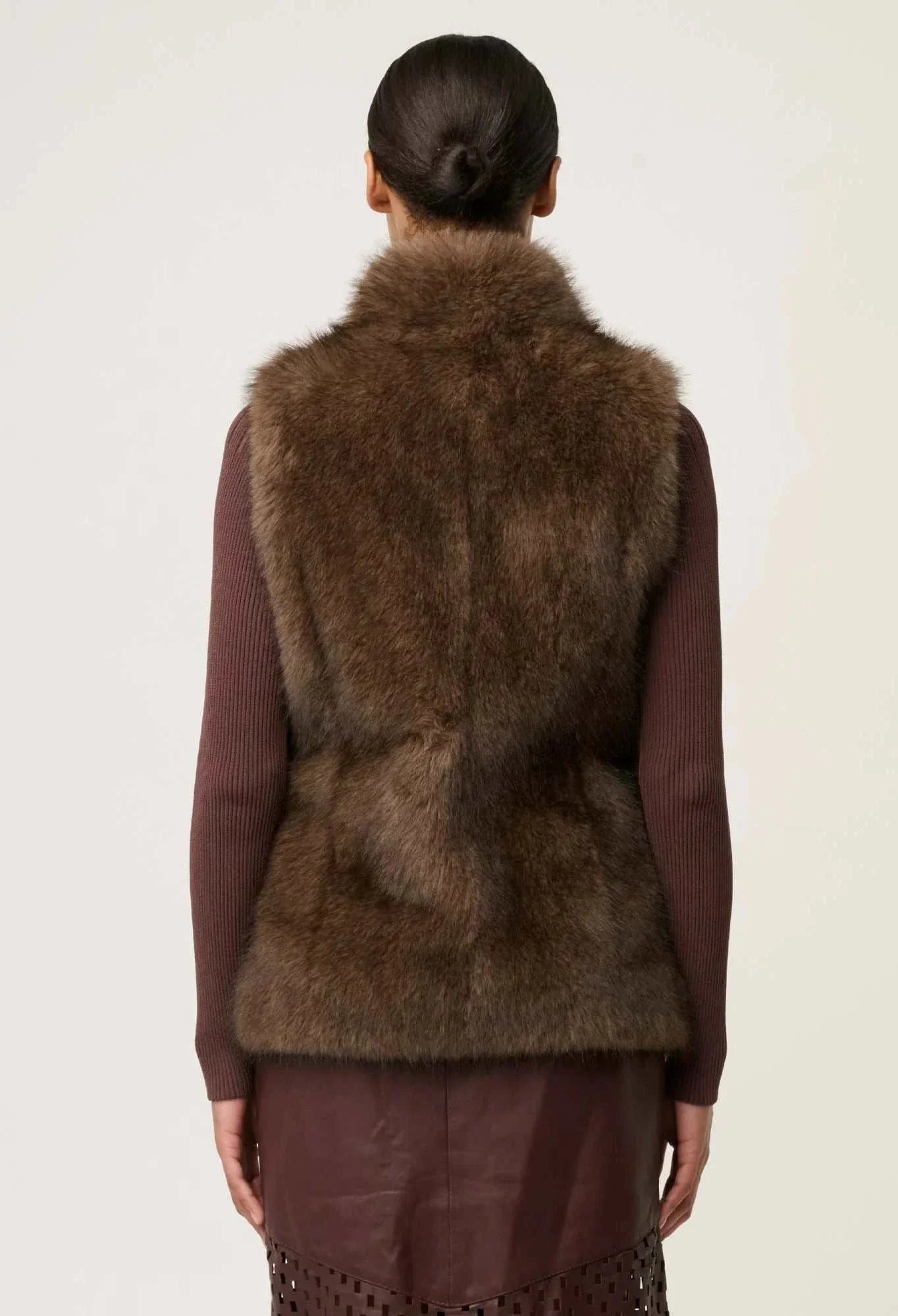 Once Was Hazel Faux Fur Vest Walnut