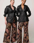 Once Was Calypso Genuine Leather Panelled Blazer Black