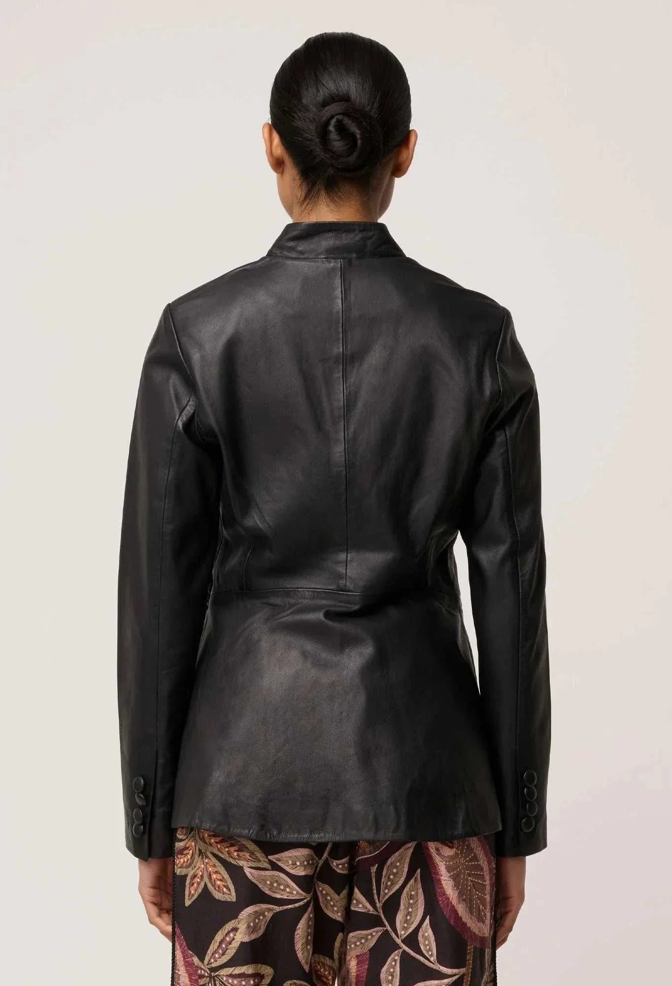 Once Was Calypso Genuine Leather Panelled Blazer Black