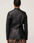 Once Was Calypso Genuine Leather Panelled Blazer Black