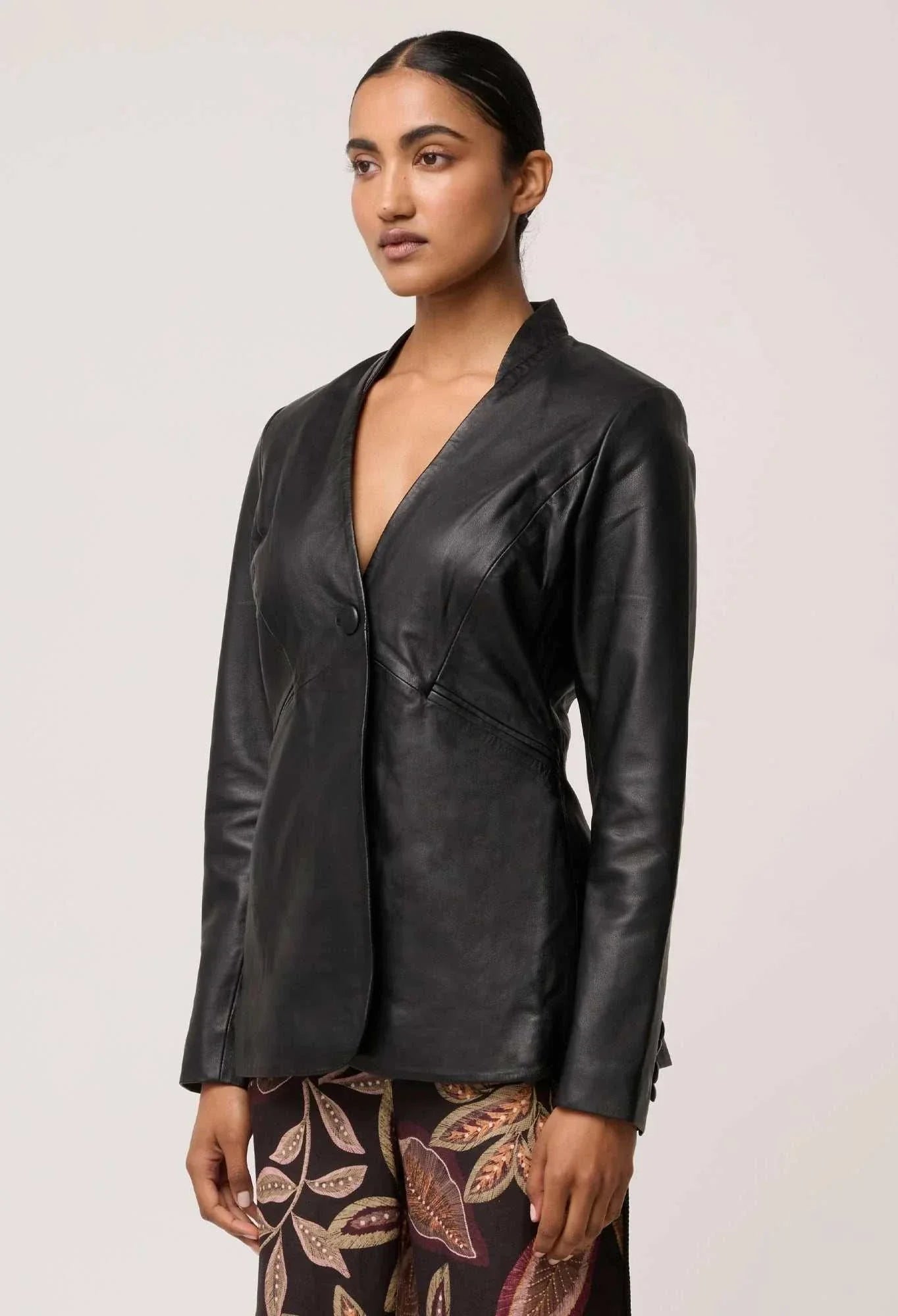 Once Was Calypso Genuine Leather Panelled Blazer Black