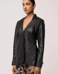 Once Was Calypso Genuine Leather Panelled Blazer Black