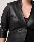 Once Was Calypso Genuine Leather Panelled Blazer Black