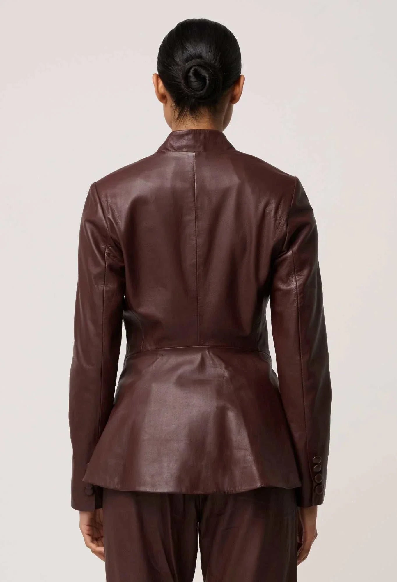 Once Was Calypso Genuine Leather Panelled Blazer Oxblood