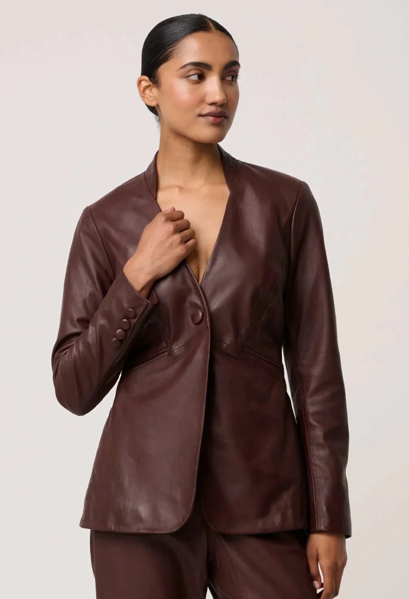 Once Was Calypso Genuine Leather Panelled Blazer Oxblood