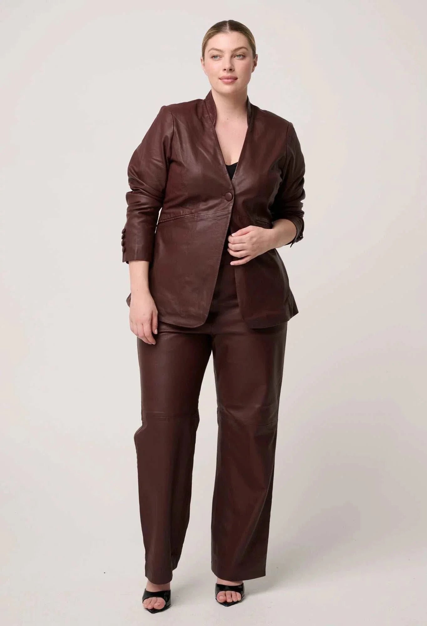 Once Was Calypso Genuine Leather Panelled Blazer Oxblood