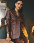 Once Was Calypso Genuine Leather Panelled Blazer Oxblood