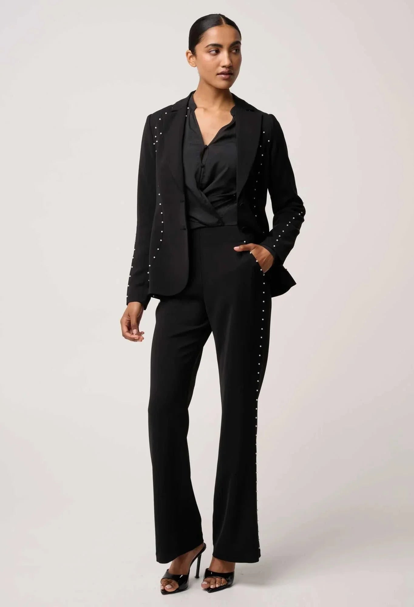 Once Was Marcela Pearl Embellished Blazer Black