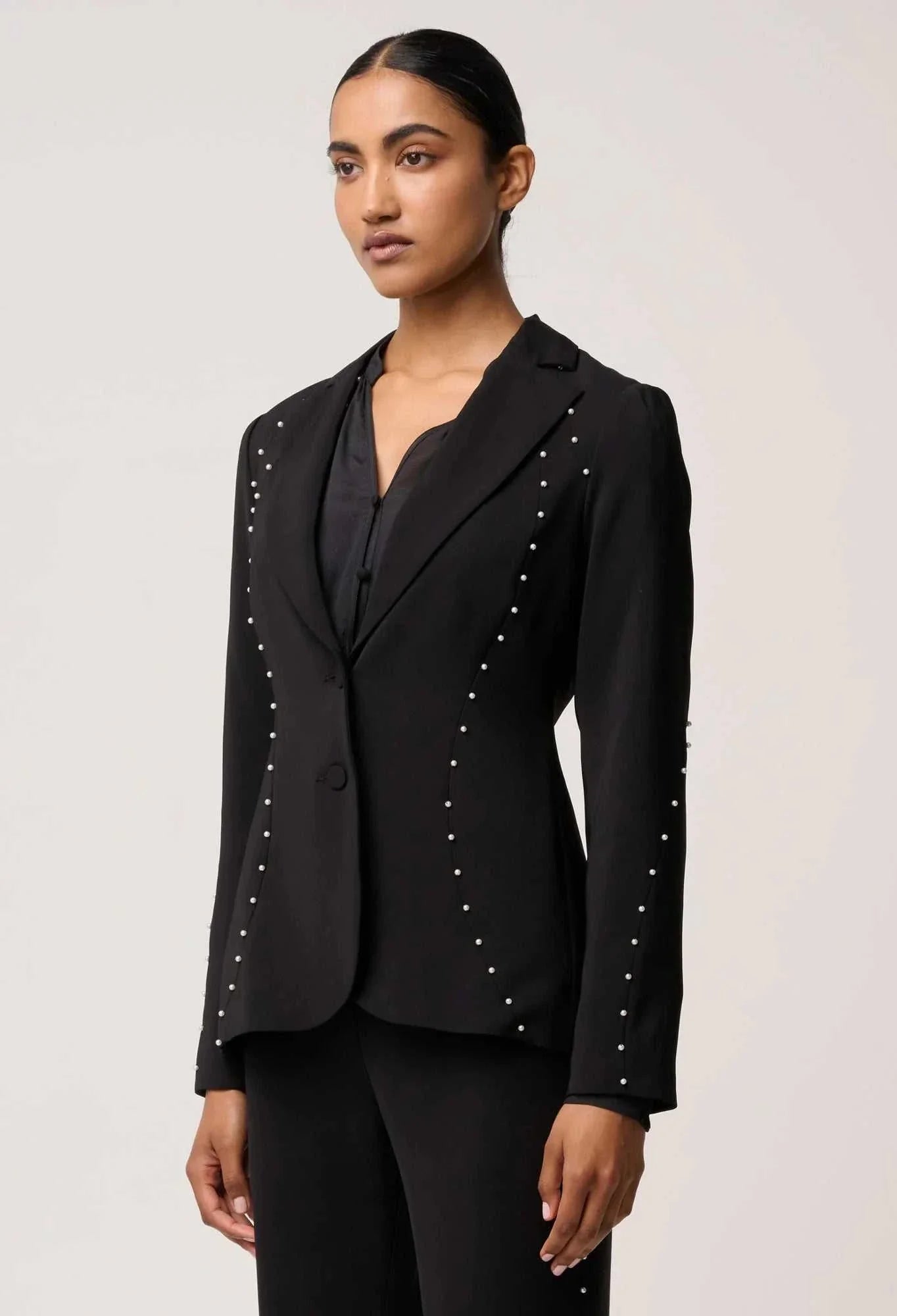 Once Was Marcela Pearl Embellished Blazer Black