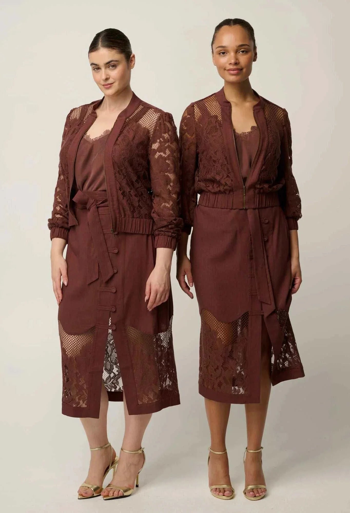 Once Was Solene Cotton Blend Lace Bomber Rosewood