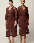Once Was Solene Cotton Blend Lace Bomber Rosewood