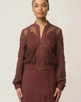 Once Was Solene Cotton Blend Lace Bomber Rosewood