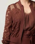Once Was Solene Cotton Blend Lace Bomber Rosewood