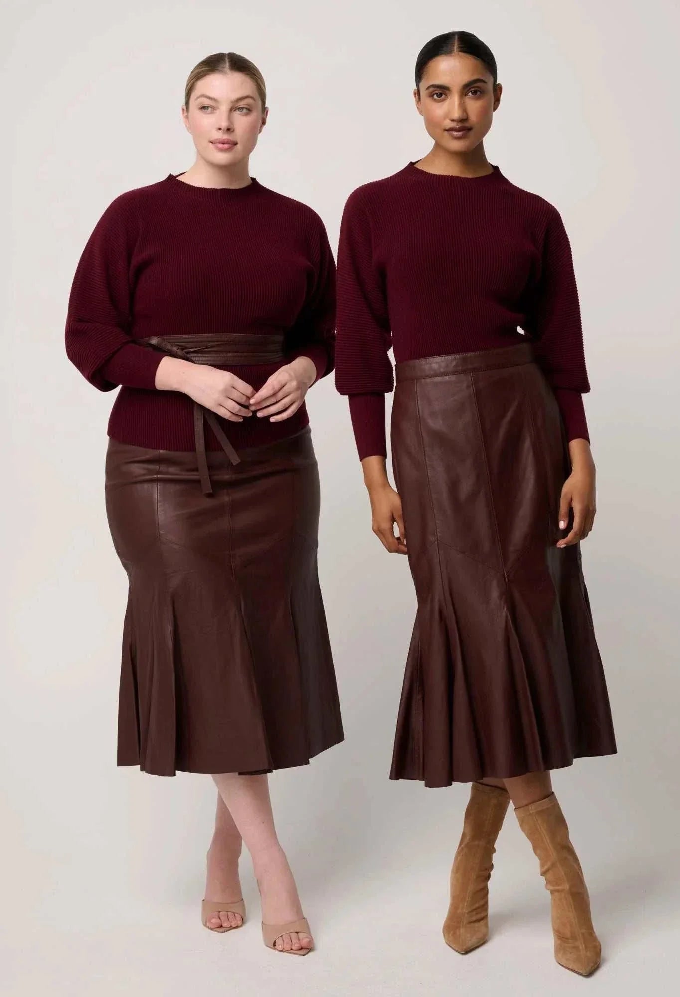 Once Was Gayle Genuine Leather Panelled Skirt Oxblood