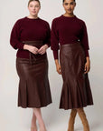 Once Was Gayle Genuine Leather Panelled Skirt Oxblood