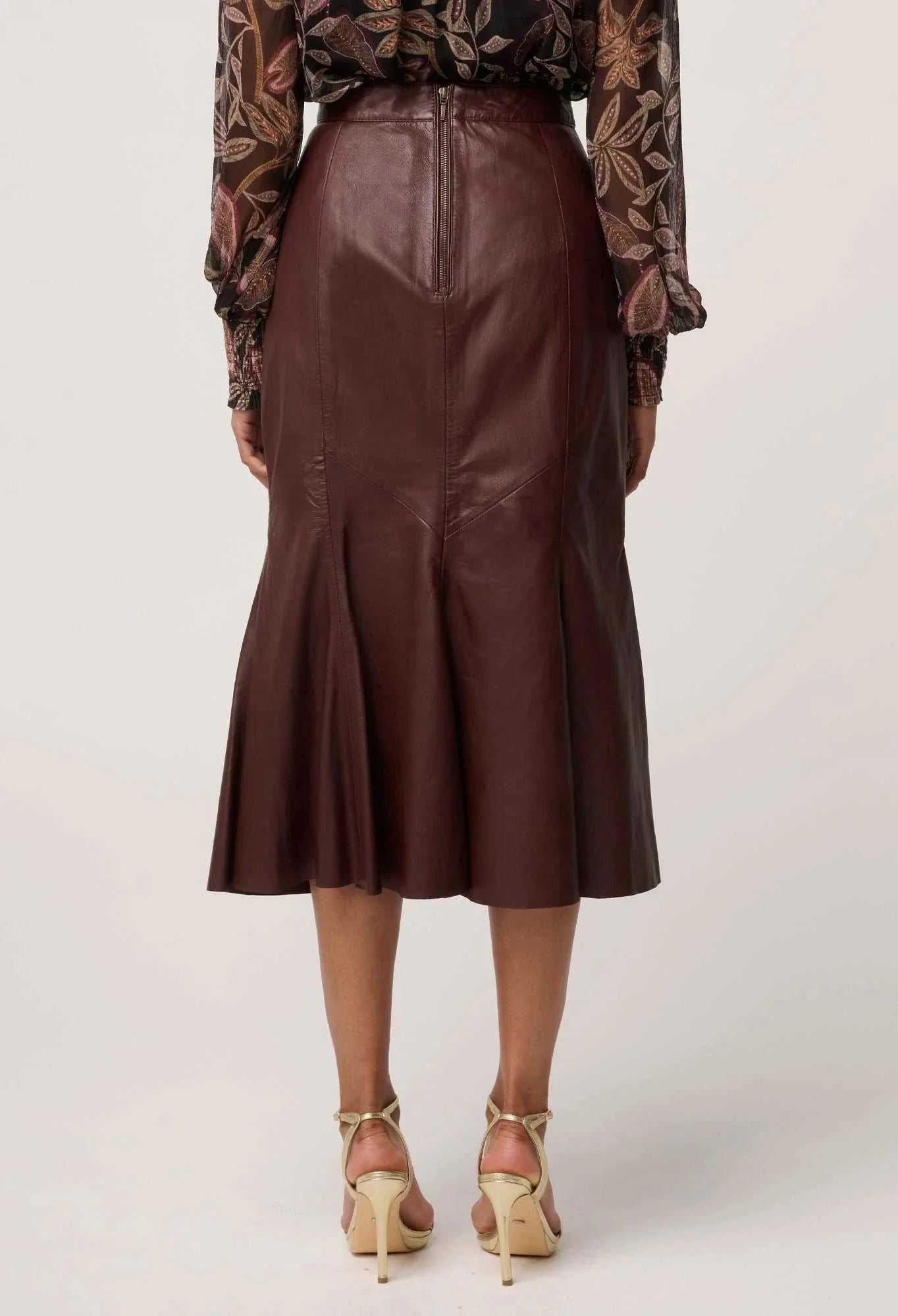 Once Was Gayle Genuine Leather Panelled Skirt Oxblood