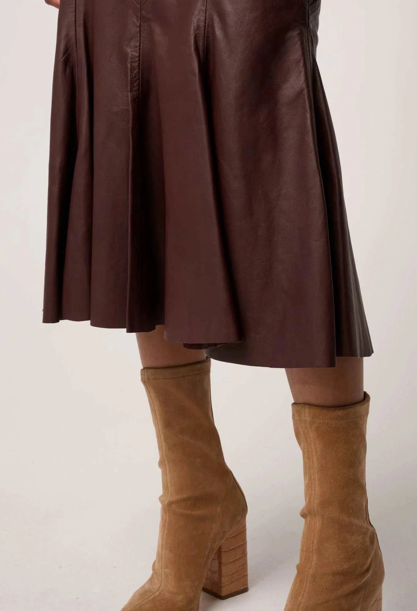 Once Was Gayle Genuine Leather Panelled Skirt Oxblood