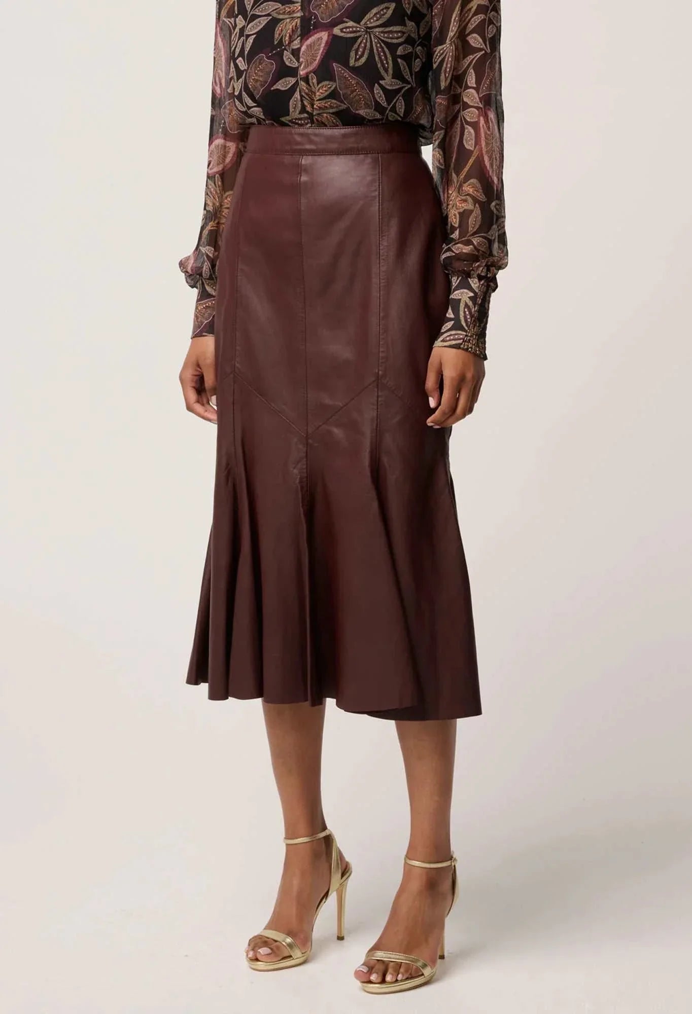 Once Was Gayle Genuine Leather Panelled Skirt Oxblood