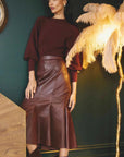 Once Was Gayle Genuine Leather Panelled Skirt Oxblood