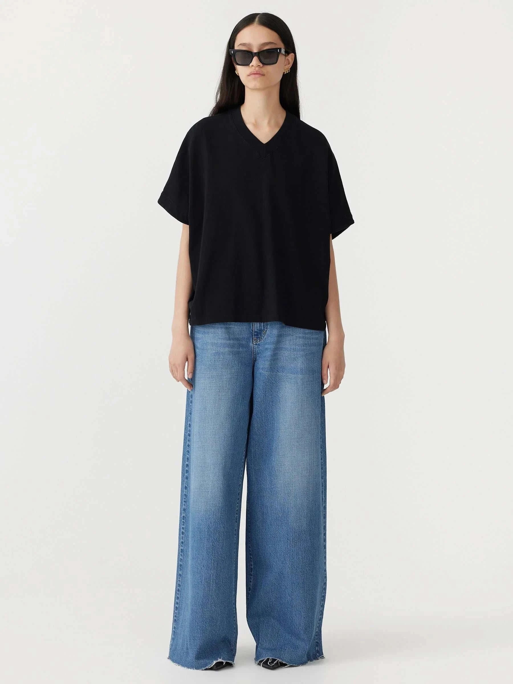 Bassike Boxy V Neck Short Sleeve T.Shirt Black