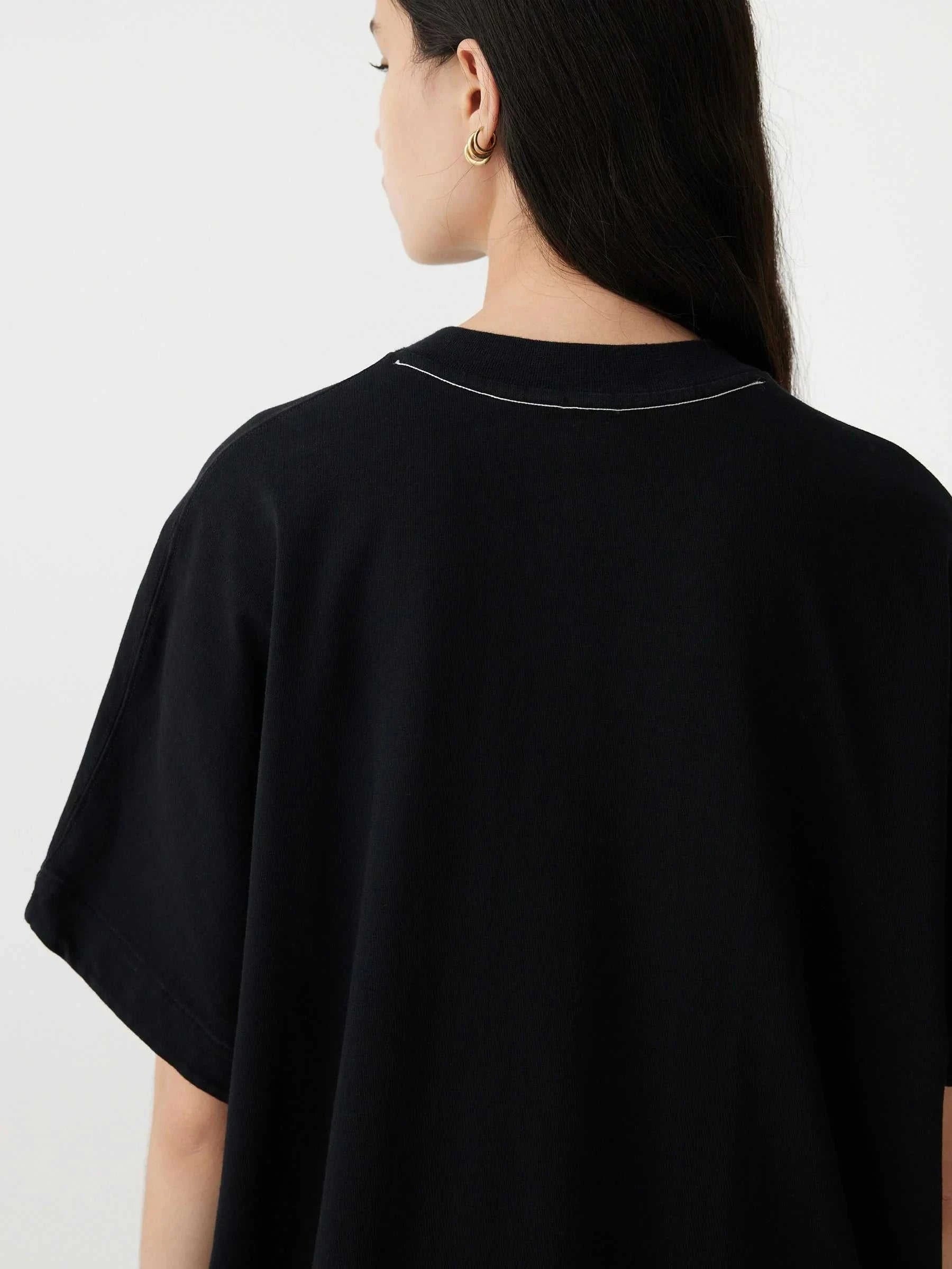 Bassike Boxy V Neck Short Sleeve T.Shirt Black