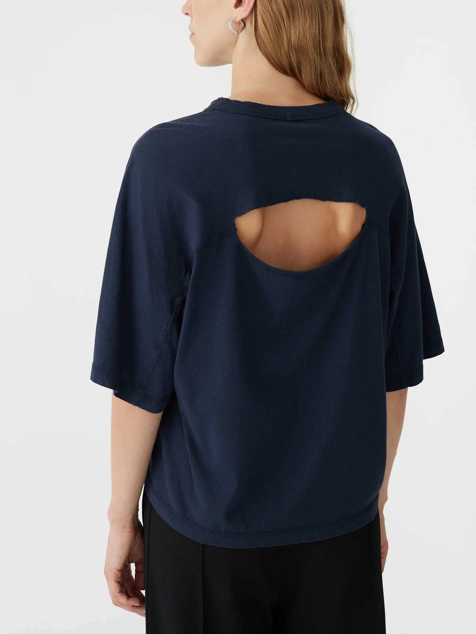 Bassike Back Splice Boxy Short Sleeve T shirt Blue Ink