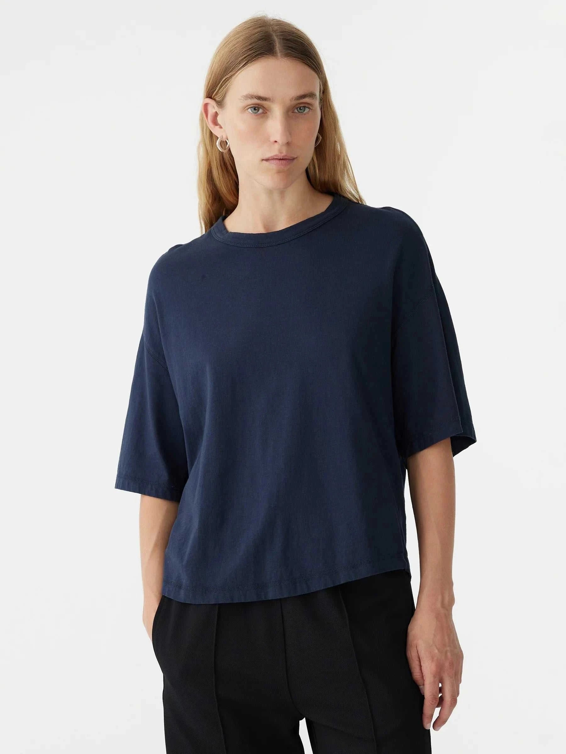 Bassike Back Splice Boxy Short Sleeve T shirt Blue Ink