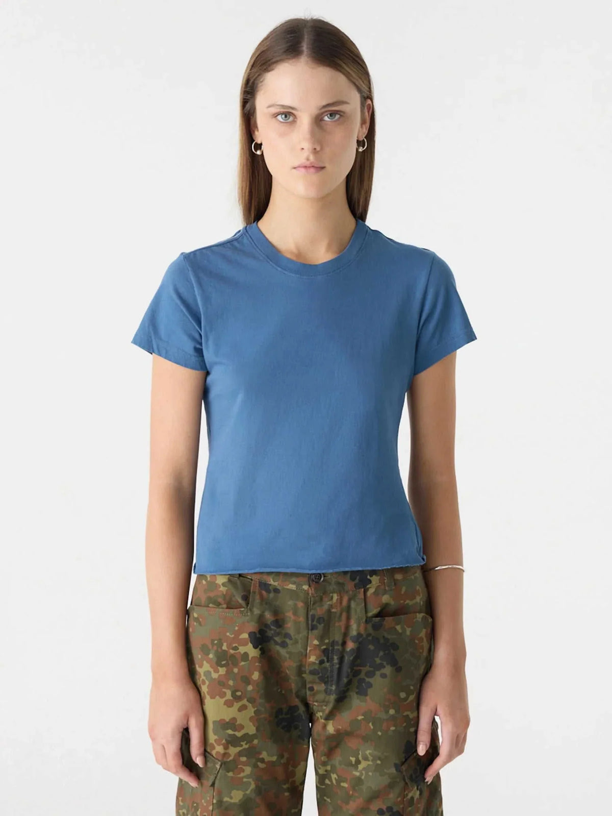 Bassike Raw Edge Baby T Shirt Deep Blue