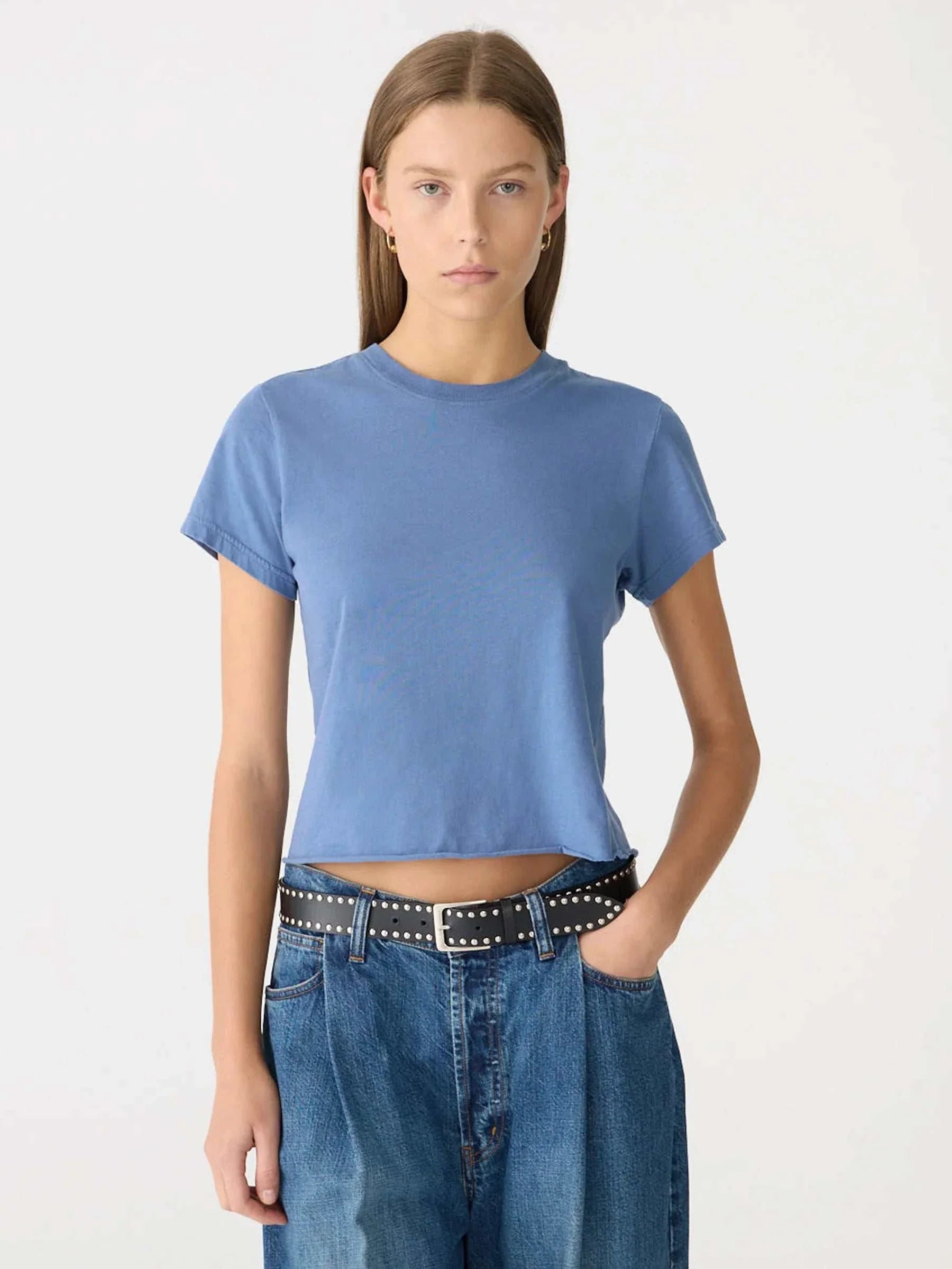 Bassike Raw Edge Baby T Shirt Vintage Blue