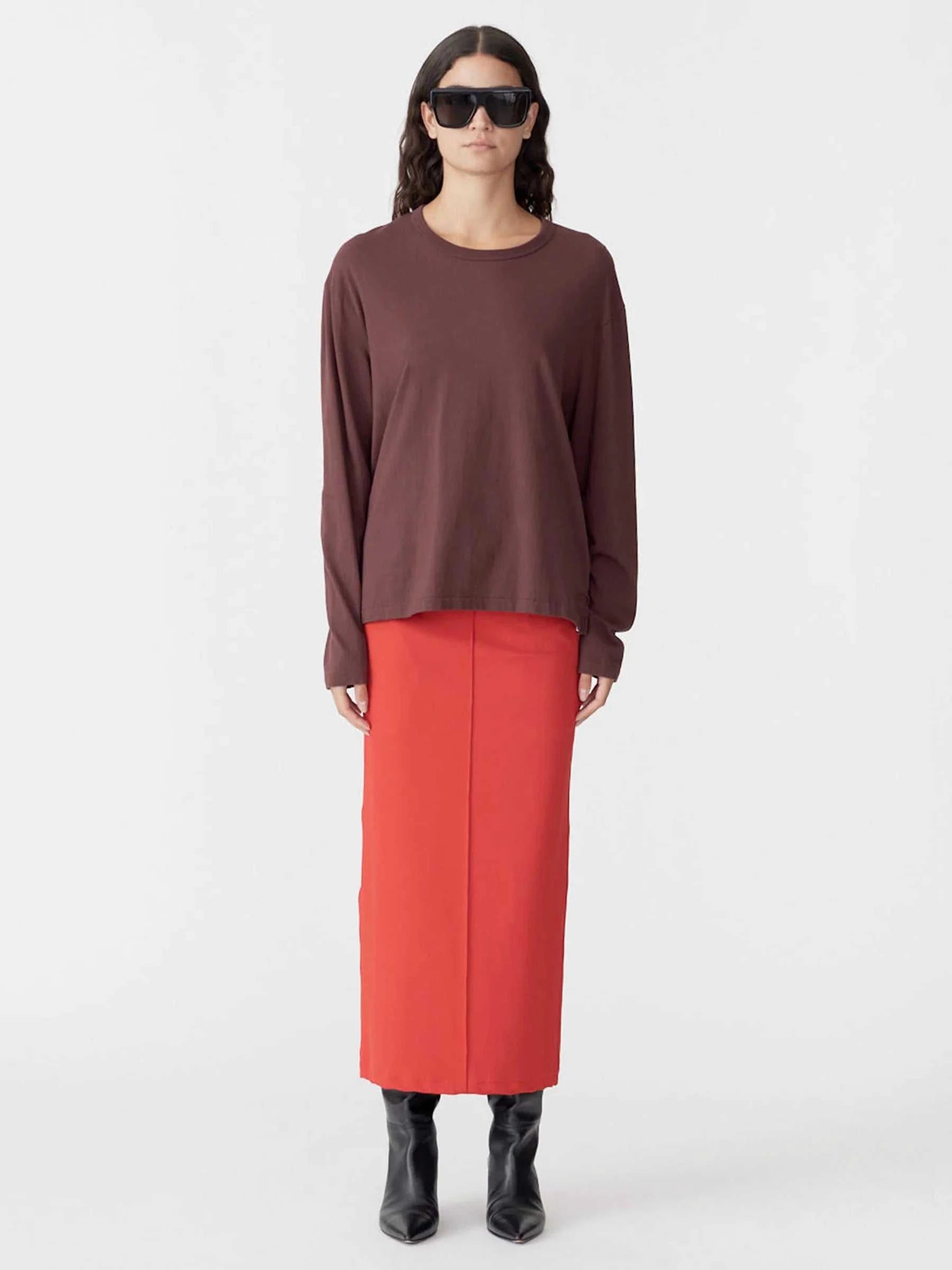 Bassike Boyfriend Heritage Long Sleeve T Shirt Cocoa