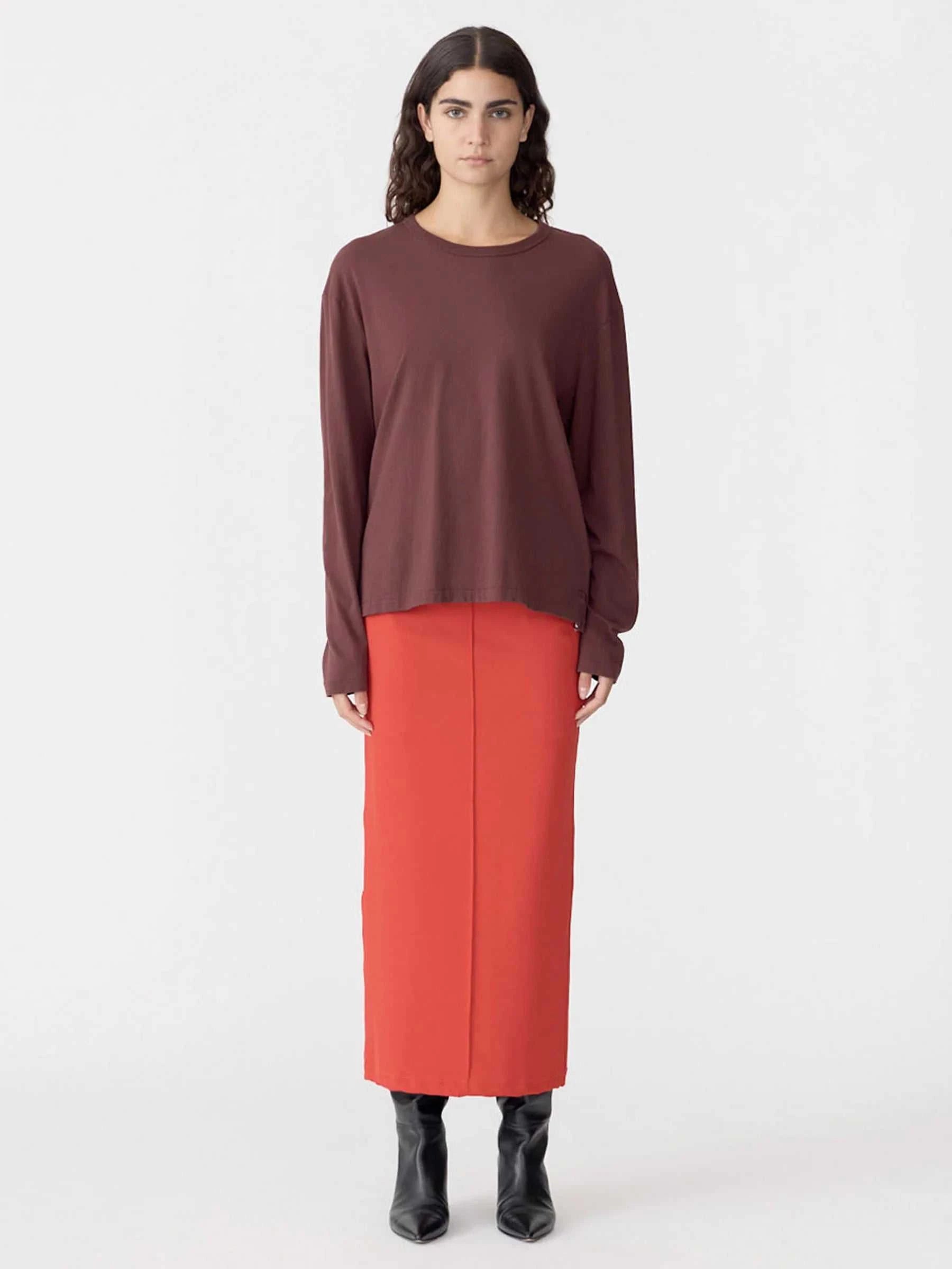 Bassike Boyfriend Heritage Long Sleeve T Shirt Cocoa