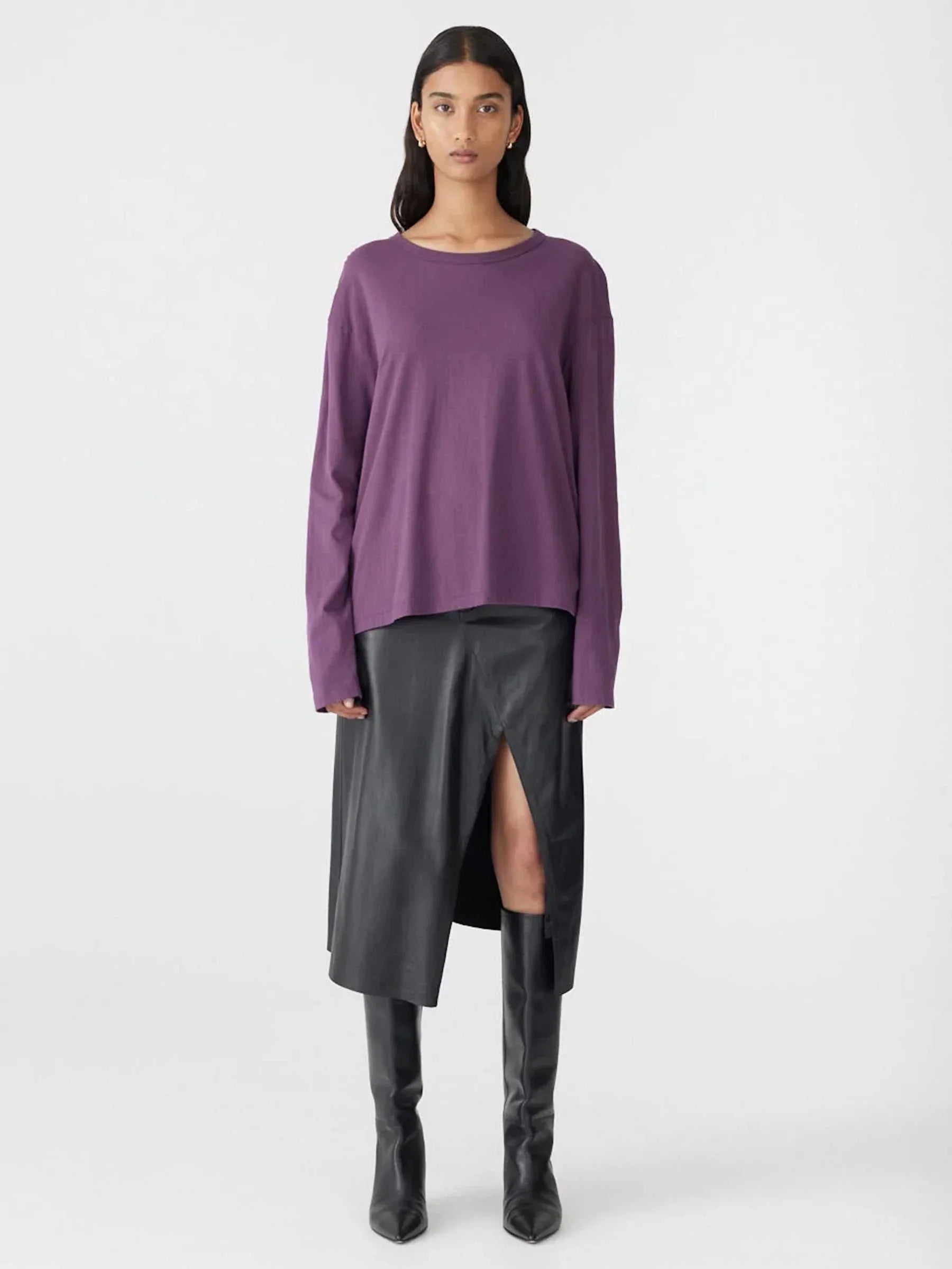 Bassike Boyfriend Htg Long Sleeve T Shirt Aubergine 