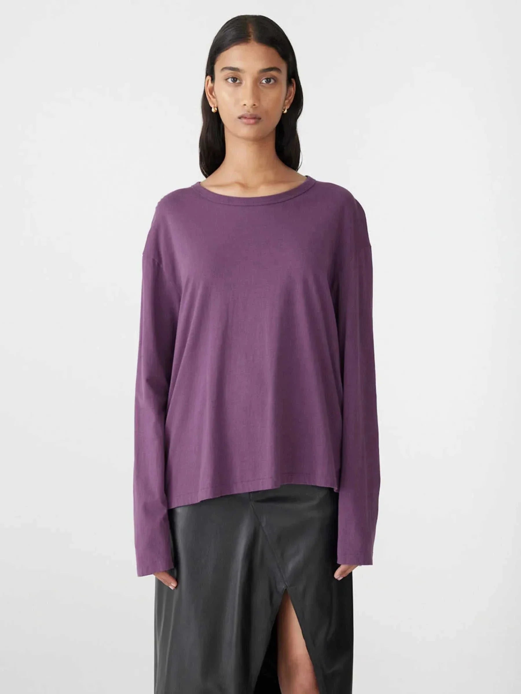 Bassike Boyfriend Htg Long Sleeve T Shirt Aubergine 