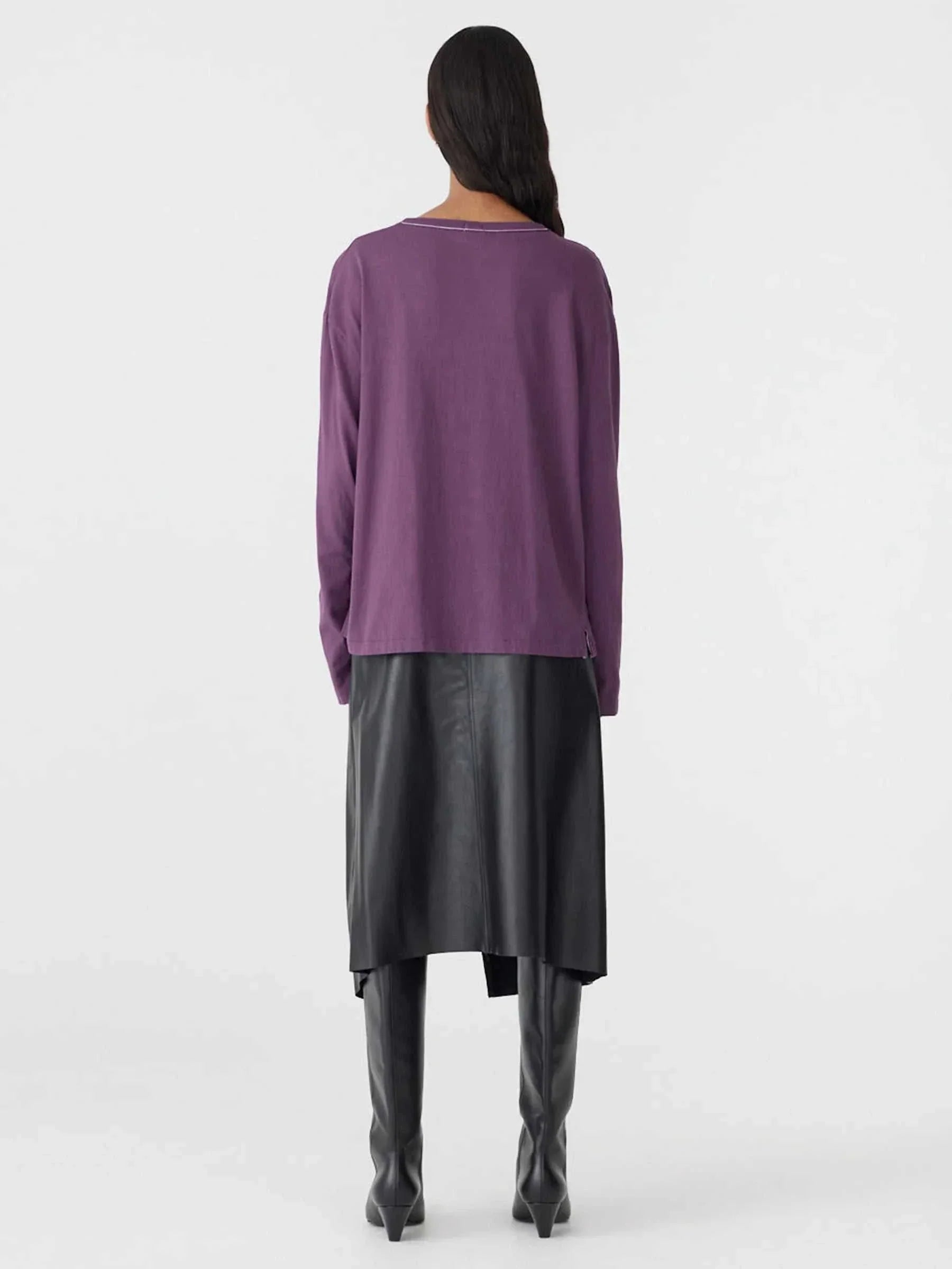 Bassike Boyfriend Htg Long Sleeve T Shirt Aubergine 