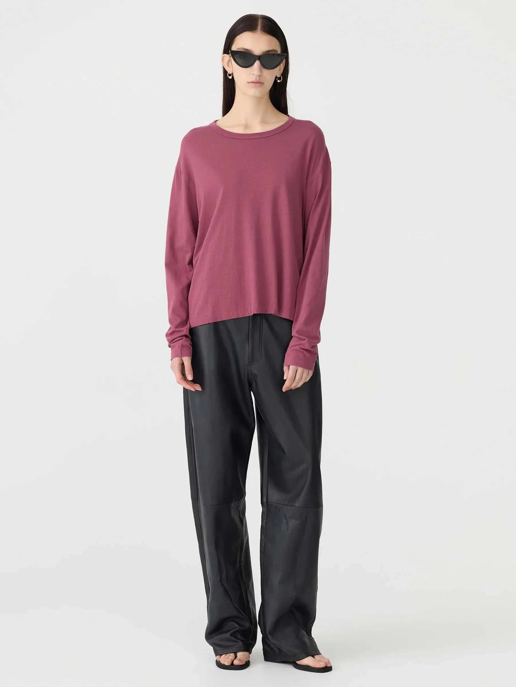Bassike Boyfriend Htg Long Sleeve T Shirt Faded Plum