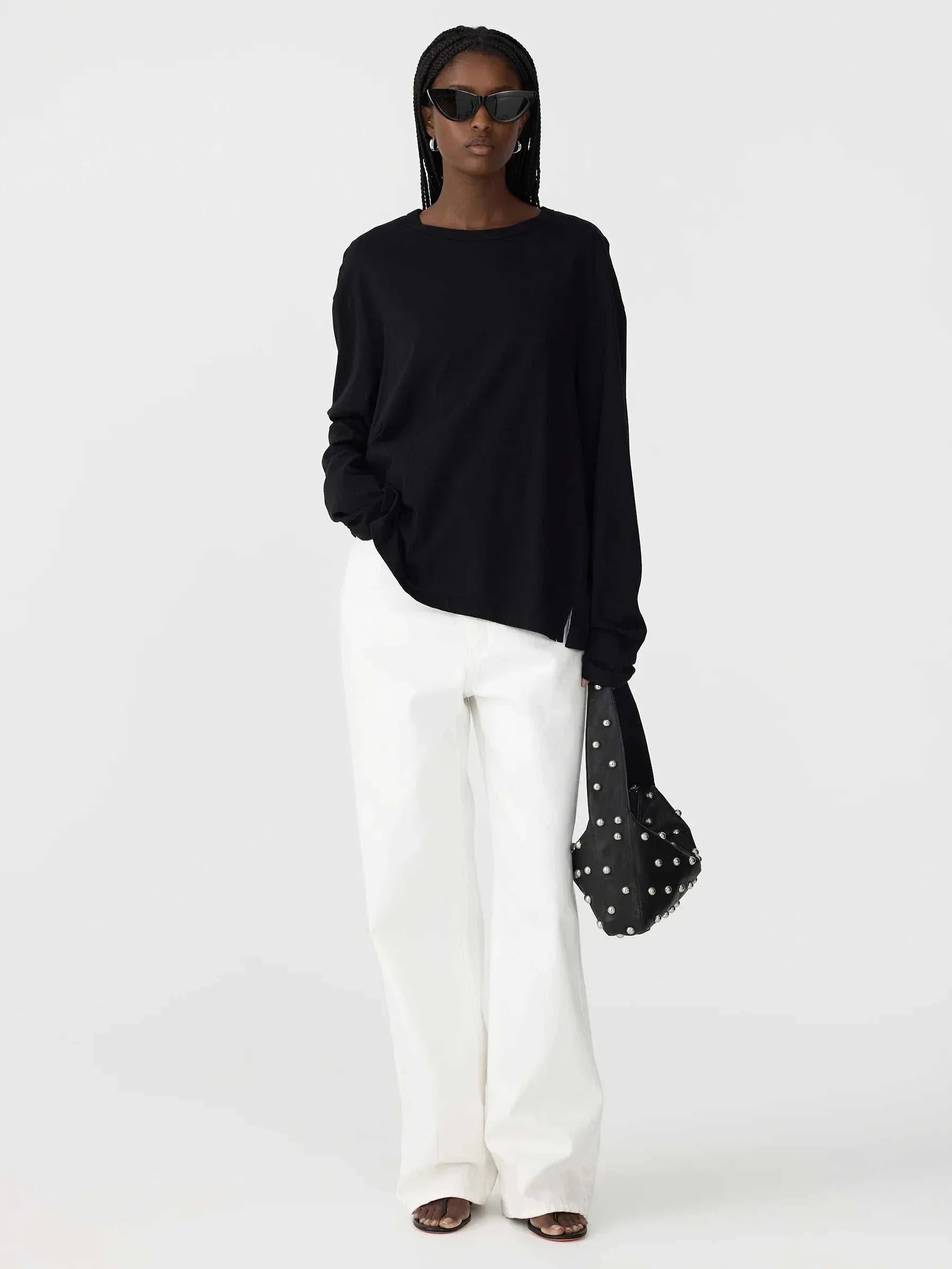 Bassike Boyfriend Htg Long Sleeve T Shirt Black